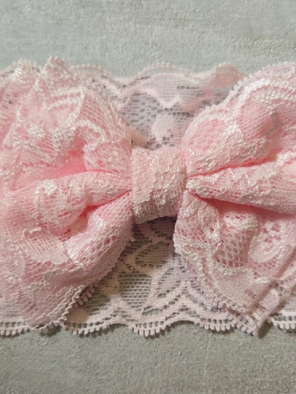 Baby Girl Light Pink Lace Stretch Bow Headband Floral Toddler Hairband Accessory